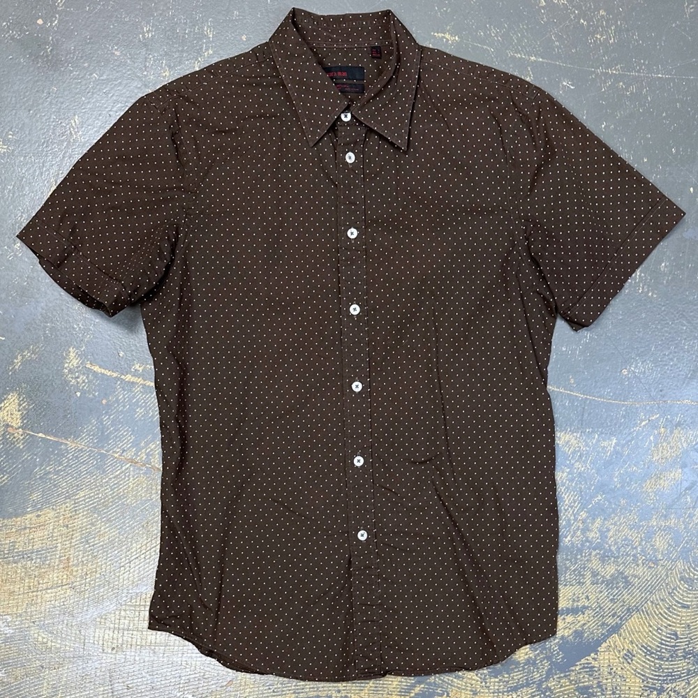 Zara Man Button Down Short Sleeve Shirt Small Dress Shirt Date Slim Brown